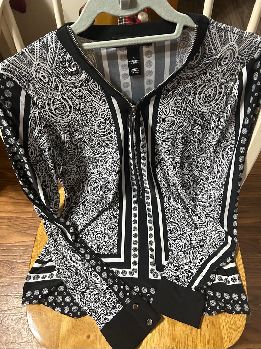 INC International Concepts Black & White Paisley Zip-Front Tunic